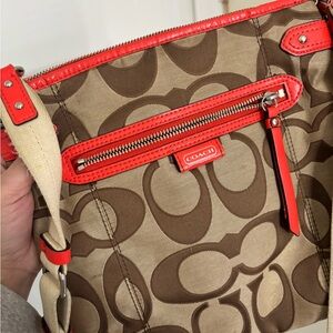 Coach Brown and Orange Signature Shoulder Bag